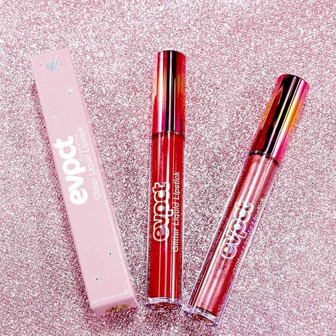 evpct 2Pcs Wine Red Plum Red Matte to Glitter Liquid Lipstick Set Kit for Women Long Lasting Glossy Metallic Shimmer Sparkle Lipstick Lip Gloss 6+15-Velvo Beauty
