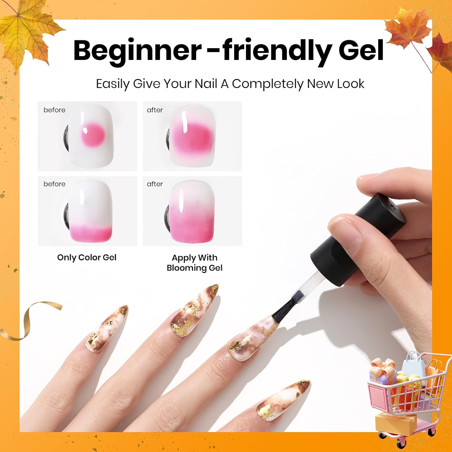 Beetles Blooming Gel 15ml Clear Uv Led Blossom Fall Halloween Nails Gel Polish for Spreading Effect Marble Natural Stone Watercolor Floral Print Soak off Diy Nail Art Design Manicure Gift for Women-Velvo Beauty