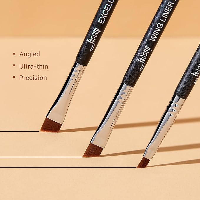 Jessup Angled Eyeliner Brush Set,3pcs Pro Precision Eye Liner Brush Fine Winged Ultra Thin Slanted Gel Liquid EyeLiner Makeup Brushes, Black T345-Velvo Beauty