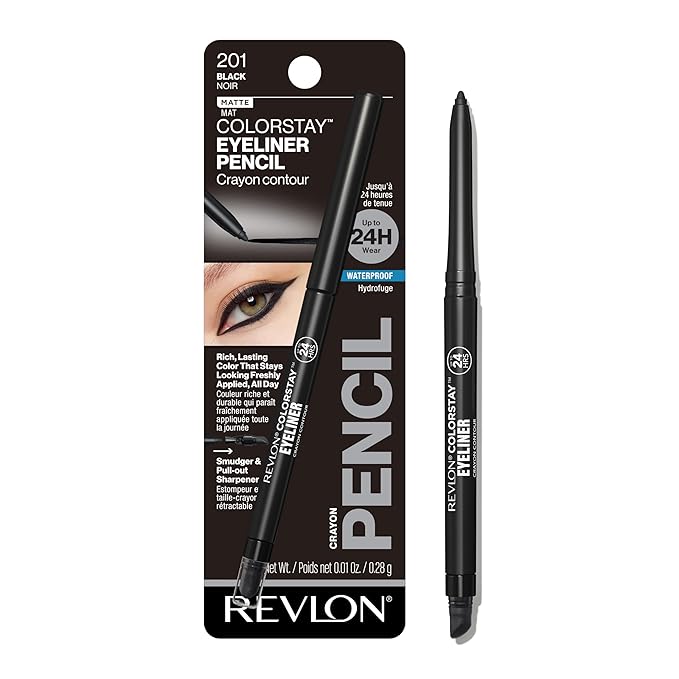 Revlon ColorStay Pencil Waterproof Eyeliner, Smudge-Proof, Eye Makeup with Built-In Sharpener, 201 Black, 0.01 oz-Velvo Beauty