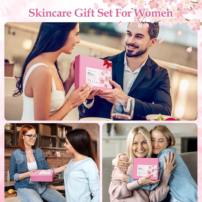 Skin Care Set, Cherry Blossom Skin Care Sets & Kits, Skin Care for Teenage Girls Gift Set with Cleanser, Toner, Serum, Eye Cream, Facial Cream, Facial Skin Care Sets & Kits for Teenage Girls Women-Velvo Beauty