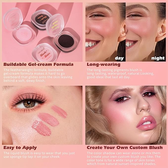 Color Changing Blush,3-in-1 Warm Change Blush,Pink Cream Blush,Transparent Crystal Color Changing Magic Gel,Blush PH Temperature Changing Long Lasting Blendable Natural Finish for All Skin Tone(01+02)-Velvo Beauty