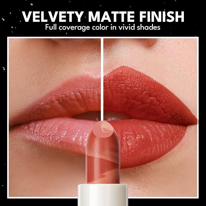 2PCS Marbled Matte Lip Stick Makeup - Velvety Finish | Naked-lip Feel, Full Coverage, D001+D002-Velvo Beauty