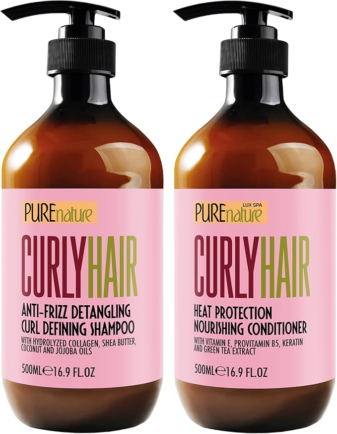Curly Hair Shampoo and Conditioner Set - Sulfate Free and Color Safe - For Wavy, Frizzy, Fine, Black and Permed Styles - Moisturizing for Men and Women - Deep Curl Hydrating Products with Argan Oil-Velvo Beauty