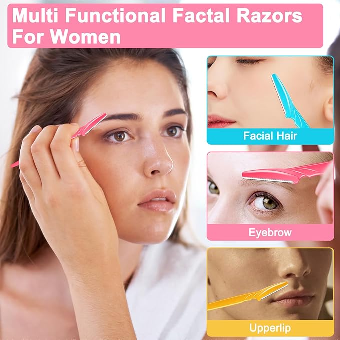 NICEMOVIC 66 Pcs Dermaplane Razor for Women Face, Eyebrow Razors and Face Razors for Women and Men, Multipurpose Facial and Eyebrow Hair Trimmer and Shaver with Precision Cover (3 Colors)-Velvo Beauty