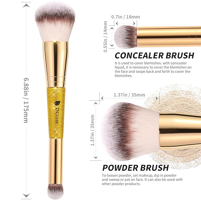 DUcare Powder Concealer Brush Foundation Makeup Brushes Double Ended Perfect for Rounded Taperd Liquid, Cream, Powder,Blending, Buffing-Velvo Beauty