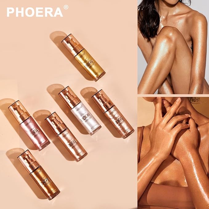 PHOERA Body Luminizer Highlighter, Waterproof Moisturizing and Glow For Face & Body, Face Body Glow Illuminator (2PCS 101 Rose Gold)-Velvo Beauty