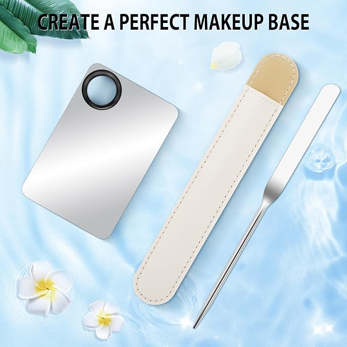2 in-1 Set Make up Mixing Palette, Foundation Mixing Palette Stainless Steel Makeup Palette with Makeup Spatula for Professional Cosmetic Artist Make up Palette for Mixing Foundation Nail-Art-Velvo Beauty