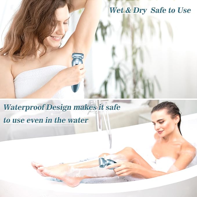 Electric Razors for Women for Legs Bikini Trimmer Electric Shaver for Women Underarm Public Hairs Rechargeable Womens Shaver Wet Dry Use Painless Cordless with Detachable Head (Blue)-Velvo Beauty