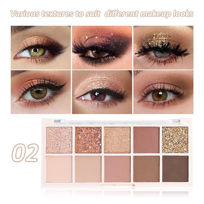 Ten Color Matte Shimmer Eyeshadow Makeup Palette,Orange Smoky Red Dark Golden & Nude Brown Pink Dark Brown 10 Color Series Powder Eye Shadow,Daily Makeup Eyeshadow,Easy to Carry,Vegan&Cruelty-Free 02#-Velvo Beauty