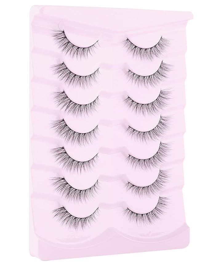 Lashes Natural Cat Eye Lashes Wispy Lashes 13mm False Lashes Wispy Lashes C Curl Strip Eyelashes Thin Cotton Band Soft Fake Eyelashes False Lashes Pack 7 Pairs-Velvo Beauty
