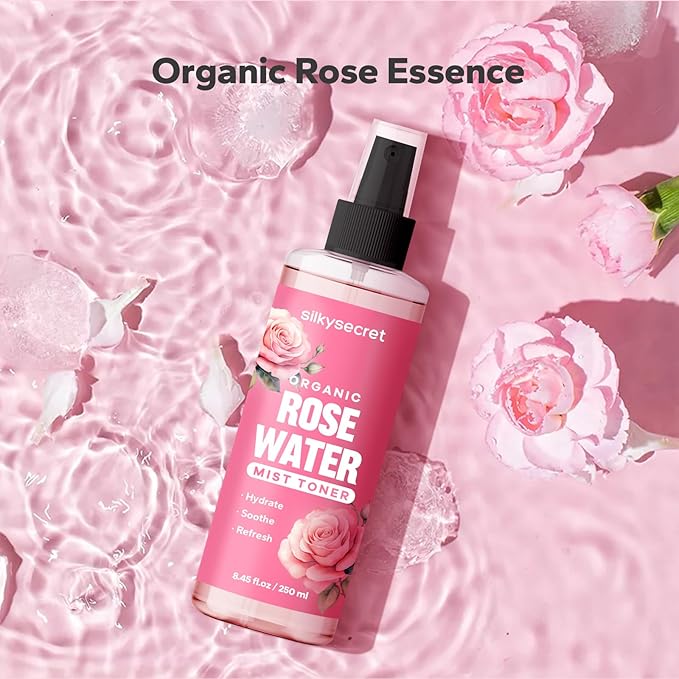 Organic Rose Water Spray (8.45 Fl Oz), Rosewater Spray for Face & Hair, Rose Water for Skin Care-Velvo Beauty