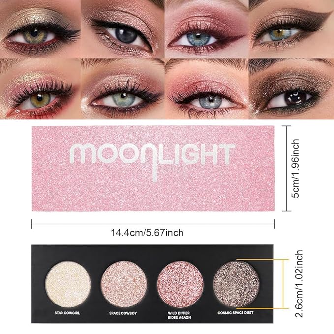 Shiny Highlight Eyeshadow Palette 4 Colors, Cosmetics Shimmer Palette, Cruelty-Free and Vegan Formula, Glitter Eyeshadow for Professional Makeup Kit (A#)-Velvo Beauty