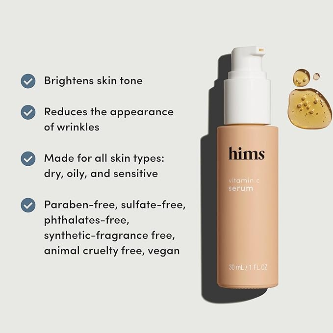 hims Vitamin C Serum for Men - Brightens, Evens Skin Tone, Reduces Wrinkles - Highly Concentrated Anti-Aging Vitamin C Face Serum for Men - 1 fl oz-Velvo Beauty