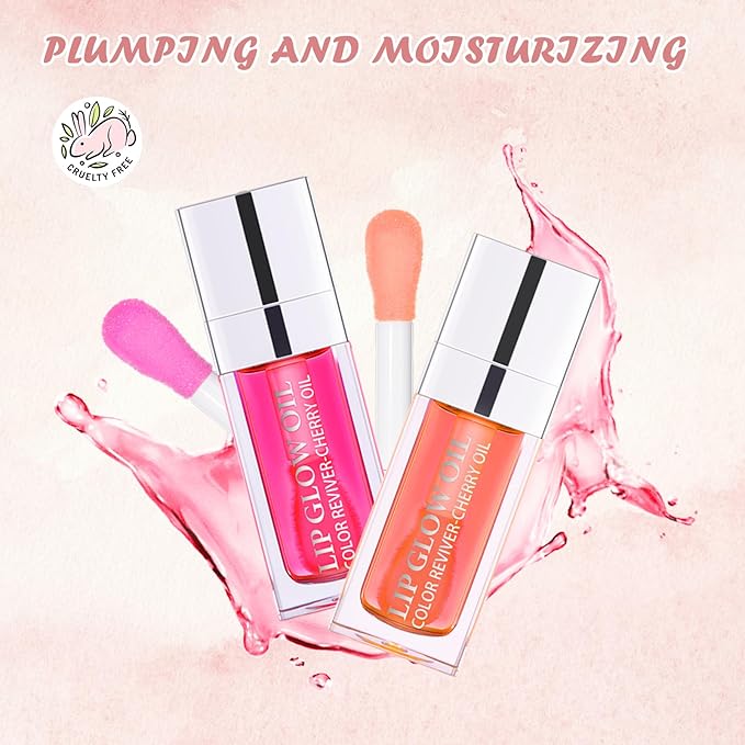 2PCS Lip Oil Set, Hydrating Lip Glow Oil Lip Plumper Gloss, Tinted Lip Oils Transparent Long Lasting Non-sticky Lip Gloss, Plumping Lip Gloss Lip Care Kit (Raspberry & Pink)-Velvo Beauty