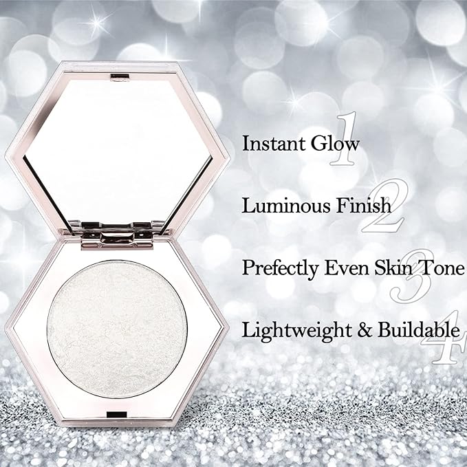 Erinde White Silver Face Highlighter Makeup Palette, Shimmer Glitter Highlighter Powder for Face Body, Natural Glossy Highlight Makeup Illuminator Highlighter Palette, Long-Lasting, Lightweight, 01#-Velvo Beauty