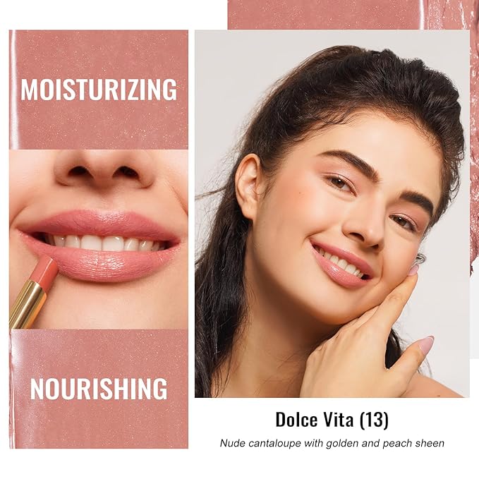Oulac Moisturizing Shine Pink Peach Lipstick for Women - 2 in 1 Pink Peach Glossy Tinted Lip Balm, Hydrating Winter Lipstick for Dry Lips,Shine Juicy Finish Vegan 2.2g/0.07oz (G13)-Velvo Beauty