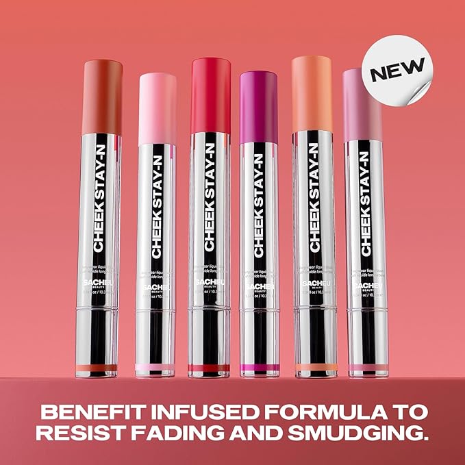 Sacheu Cheek STAY-N Liquid Blush for Cheeks — High Pigment, Buildable, Lightweight Cream Blush Infused With Squalane, for Dewy Radiant Flushed Cheeks — Long-lasting & Cruelty Free, Flirt Mode Duo-Velvo Beauty