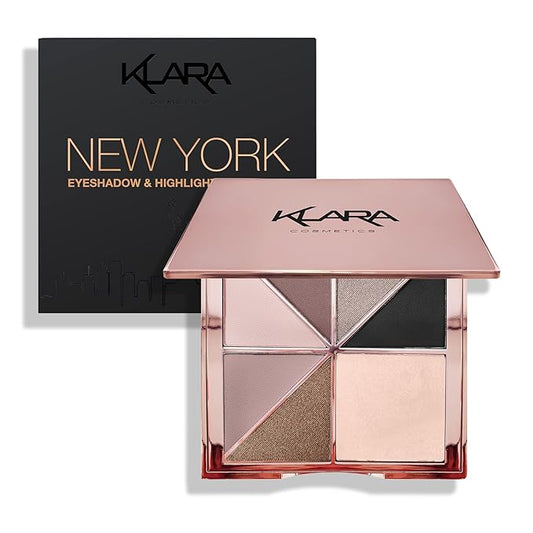 New York Eyeshadow Highlight Palette Rosegold Shimmer Glitter Sparkle Luxury Versatile Crease-free easy-blend Long Lasting Full 100% Color Pigment, New York, 1 count-Velvo Beauty