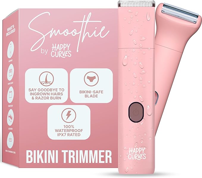 Smoothie Bikini Trimmer - Electric Razor for Women, Waterproof Hair Groomer with Adjustable Guards, Personal Shaver for Pubic Hair, Ladies Intimate Shaver and Body Trimmer (Guava)-Velvo Beauty