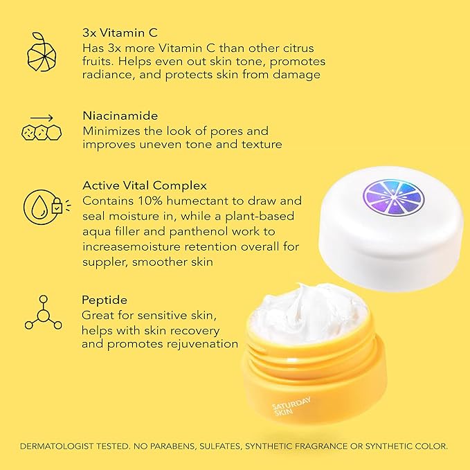 Saturday Skin Yuzu Eye Balm Vitamin C Wide lluminating Under Tight Eye Cream Korean Niacinamide Caffeine for Wrinkles Puffy Eyes Dark Circles Moisturizing Hydrates Anti Aging for Women (15ml)-Velvo Beauty