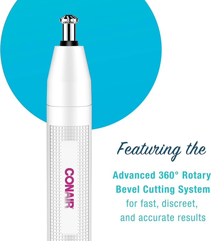Conair Ear and Nose Hair Trimmer for Women, Cordless Battery-Powered, Patent 360 Bevel Blade for No Pull, No Snag Trimming Experience, True Glow by Conair-Velvo Beauty