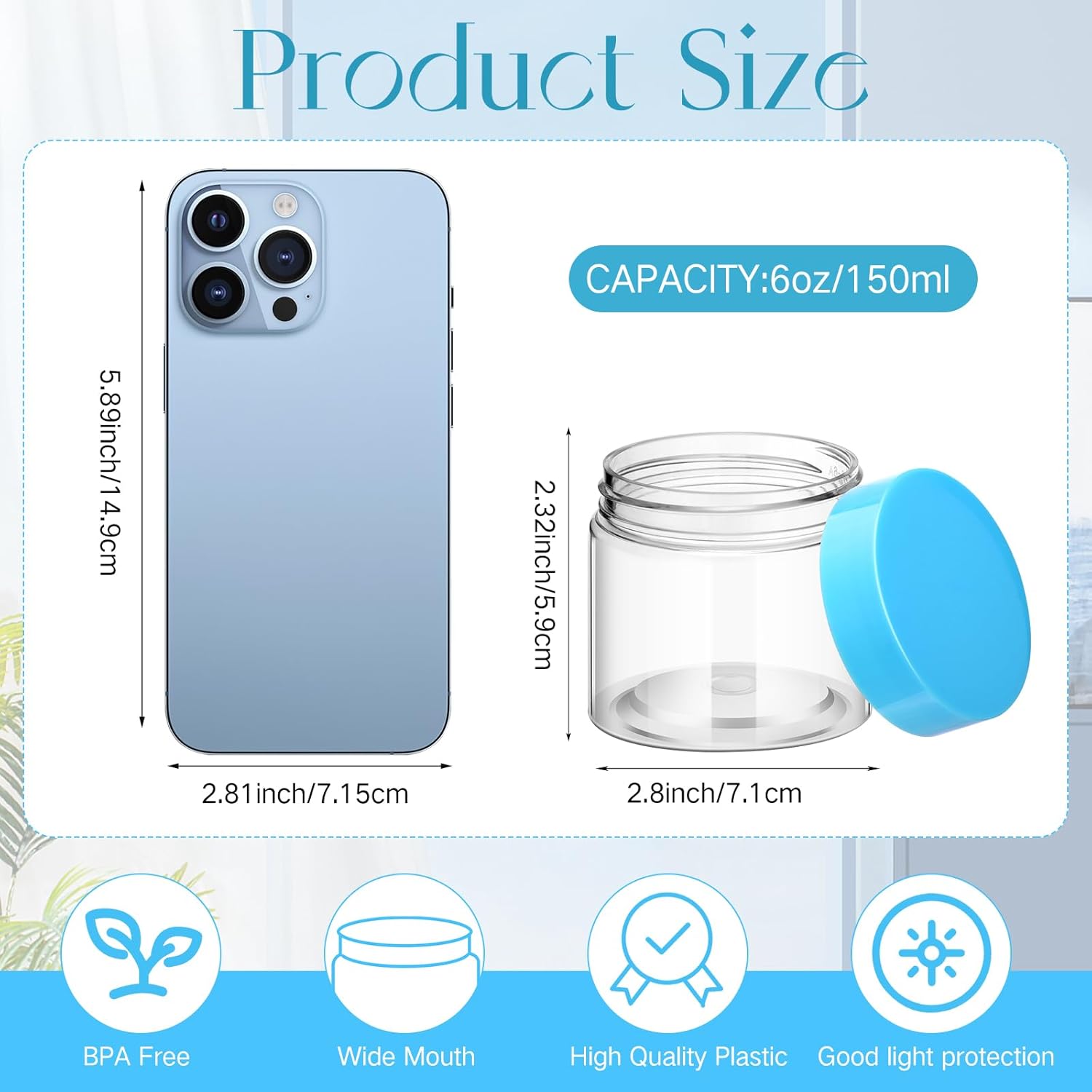 SATINIOR 100 Pcs Plastic Jars with Lids Small Containers Lids Wide Mouth Small Plastic Containers for Lotion Cream Rhinestones Body Butters Travel Storage(6 oz, Blue)-Velvo Beauty