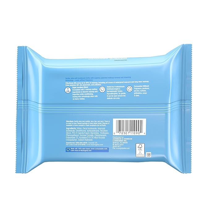 Neutrogena Fragrance-Free Makeup Remover Wipes, Daily Facial Cleanser Towelettes, Gently Removes Oil & Makeup, Alcohol-Free Makeup Wipes, 25 ct-Velvo Beauty