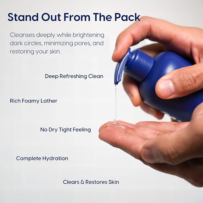 Strive Hydrating Men's Face Wash - Deep Cleans Pores, Exfoliates & Brightens - Refreshing Aloe Vera, Hyaluronic Acid & Niacinamide - Fragrance Free Men's Skincare - 200ml-Velvo Beauty