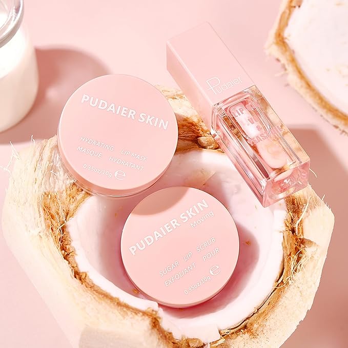 3Pcs Lip Care Set, Exfoliator Lip Sugar Scrub, Lip Mask and Plumping Lip Oil, Effectively Moisturizes Lip Clear, Repairs Dry Lips-Velvo Beauty