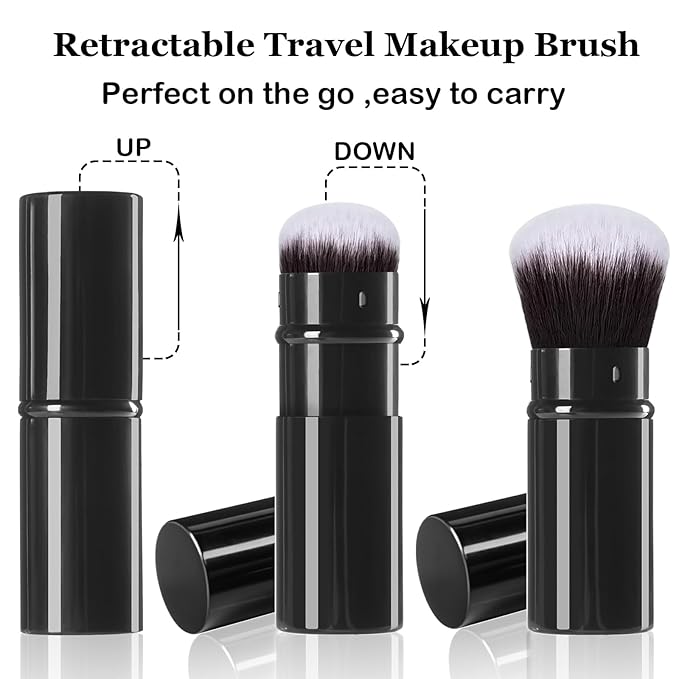 Makeup Brush 2 Pack, Retractable Travel Kabuki Powder Makeup Brush, Foundation Face Blush Brushes for Blending Liquid, Blush, Bronzer, Buffing, Sunscreen,Flawless Cosmetics-Velvo Beauty
