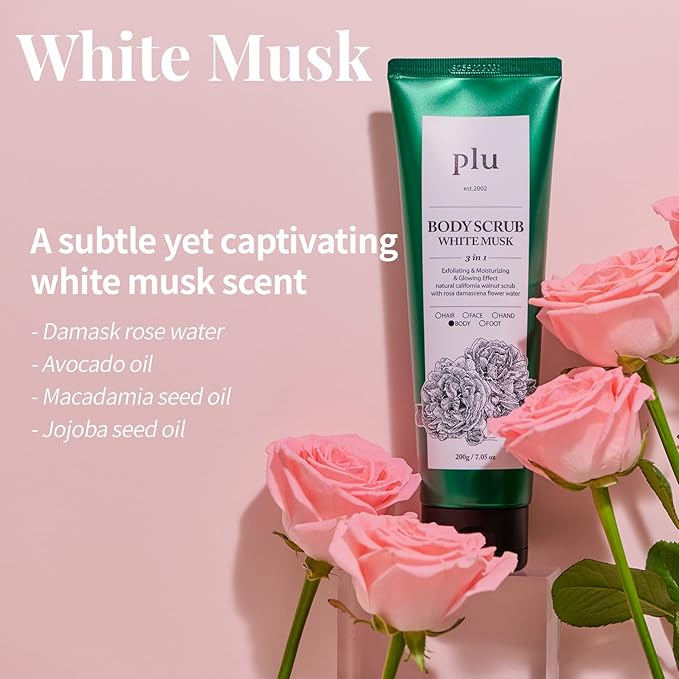 PLU Original Korean Walnut Body Scrub Polish - White Musk - Exfoliating & Moisturizing & Glow - for Acne, Cellulite, Stretch Marks, Spider Veins - Soft Musk Scent, 6.76 oz.-Velvo Beauty