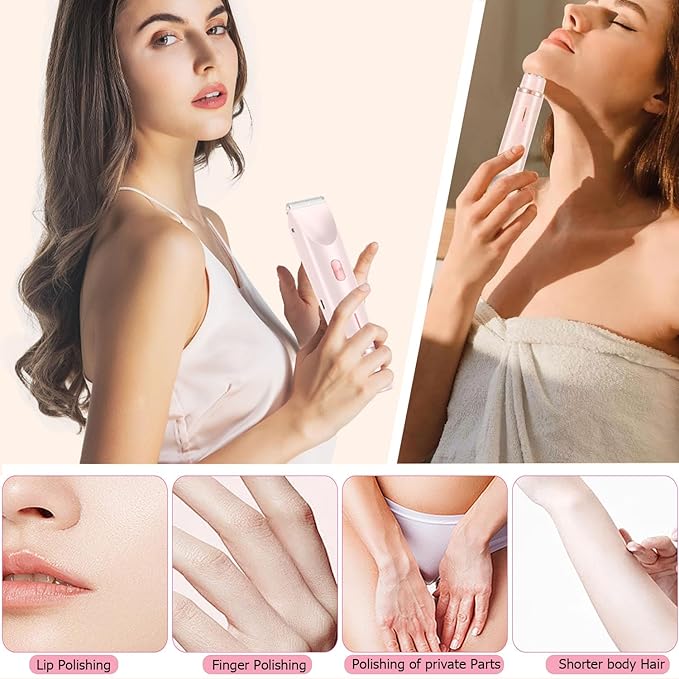 Bikini Trimmer for Women, Waterproof Bikini Shaver with Dual Head Design, Cordless Rechargeable Shaver for Women Private Area, Gentle Wet & Dry Hair Removal for Bikini Line & Underarms-Velvo Beauty