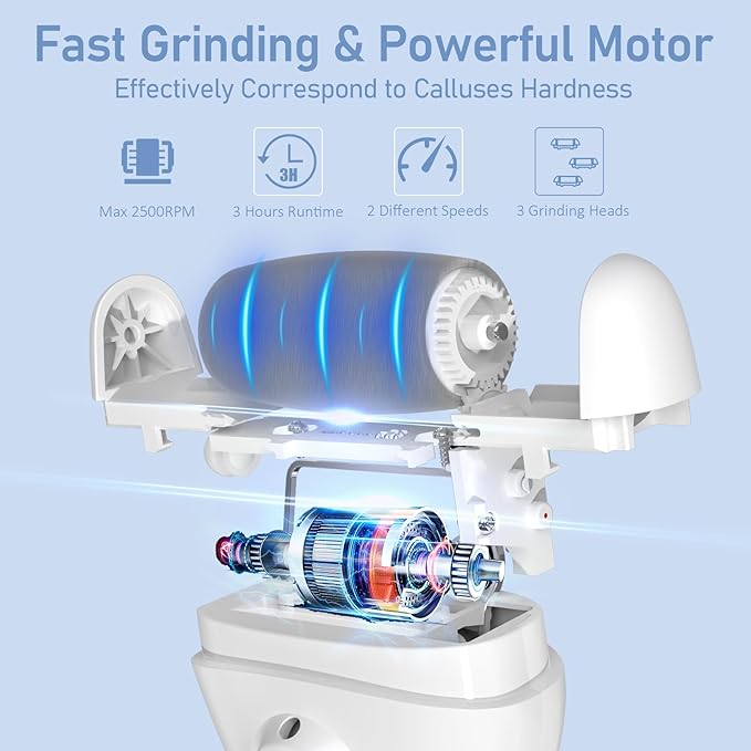 Electric Callus Remover for Feet - with Larger Grinding Head, Portable Pedicure Kit Foot File Callus Remover, Rechargeable Waterproof Foot File for Foot Care Deadskin Remover LCD Display-White-Velvo Beauty