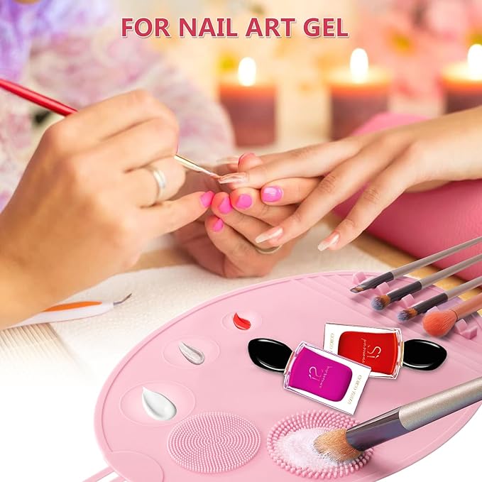 Makeup Palette, 3 in 1 Silicone Makeup Mat with Brush Cleaner and Vanity Protector Design for Mixing Foundation Eye Shadow Nail Art Gel, Cosmetic Brush Washing, Easy to Clean, Pink-Velvo Beauty