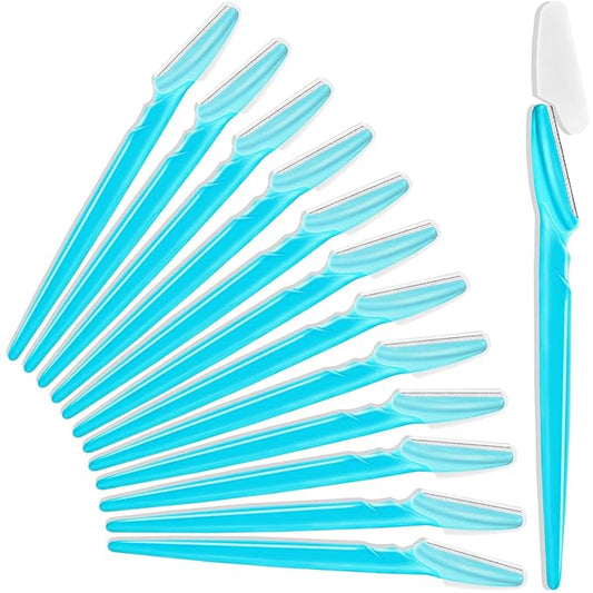 12 Pcs Eyebrow Razors, Face Razors Multipurpose, Exfoliating Dermaplaning Tools, Eyebrow Trimmers Shaver with Safety Cover, Facial Hair Removal for Women Men Body Use (Blue)-Velvo Beauty