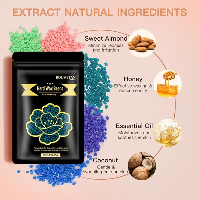 Hard Wax Beads, 2.2lb Wax Beans for Hair Removal, 10 Packs Multi Color Waxing Beads for Full Body, Face, Brazilian Bikini, Legs and Sensitive Skin at Home, Wax Refill for Women Men-Velvo Beauty