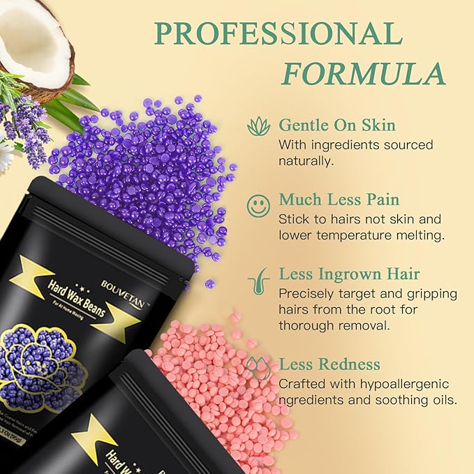 Wax Beads for Hair Removal, 1.3Lb/21oz Hard Wax Beans for Eyebrow, Face, Bikini, Legs, Arms, Full Body Waxing with 10pcs Wax Spatulas, 6 Packs-Velvo Beauty