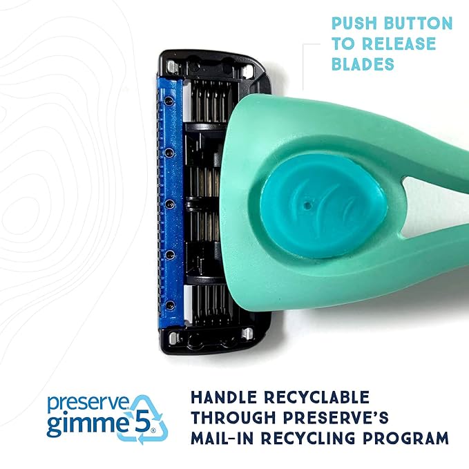 Preserve Shave 5 Five Blade Refillable Razor, Made from Recycled Materials, Poppy Red-Velvo Beauty