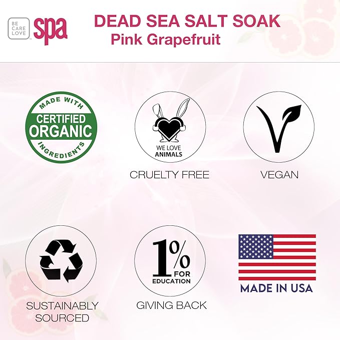 BCL SPA Dead Sea Salt Soak - bath salt with organic Pink Grapefruit, Shae Butter, Arnica, Aloe Vera juice, Chamomile, Argan oil & Jojoba oil skin exfoliator - Home/Professional use 16 fl oz-Velvo Beauty