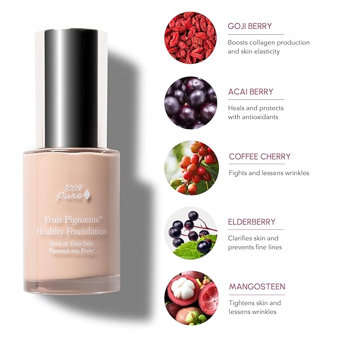 100% PURE Healthy Foundation Full Face Coverage Makeup, Liquid Matte Finish with Anti-Aging Benefits - Vegan - Gorgeous Fruit Pigmented Creme Color - (Fair with Warm Undertones) - 1 Fl Oz-Velvo Beauty