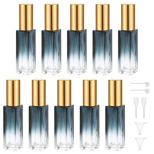 Segbeauty 10ML Perfume Bottles Empty, Set of 10 Mini Travel Refillable, Glass Spray Bottle Atomizer Portable Leak-proof Sprayer for Dispensing Fragrance Toiletries Cosmetic, Gradient Blue-gold-Velvo Beauty