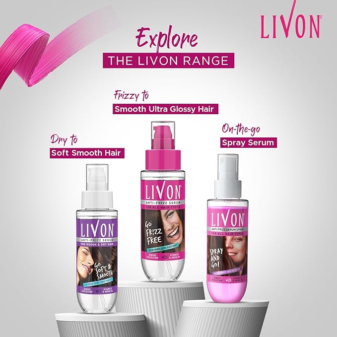 Livon Hair Serum for Men & Women | Frizz-free, stronger and shinier hair | Sulphate & Paraben free| For All Hair Types | Lightweight & Non Greasy | Enriched with Argan Oil & Vitamin E | 3.3 Fl.Oz-Velvo Beauty