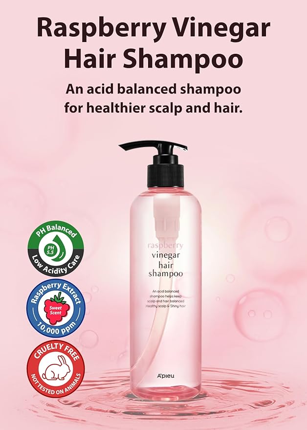 A’PIEU Raspberry Vinegar Hair Shampoo 16.9 fl.oz / 500 ml - Dandruff & Clarifying Shampoo | Scalp Treatment I Korean Hair Care I Balances pH, Removes Buildup, Soothes Scalp-Velvo Beauty