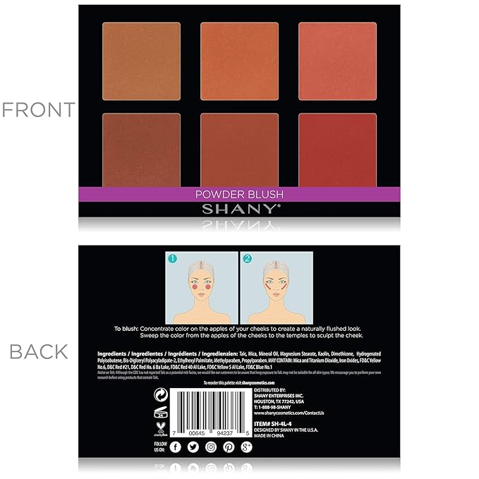 SHANY Shimmer & Matte Powder Blush Makeup Palette with Mirror - 6 Color Makeup Blush Palette - BLUSH-Velvo Beauty