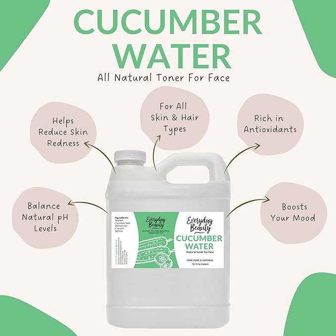 Cucumber Hydrosol Bulk - 32 oz All Natural Hydrating Spray Mist for Face and Hair - 100% All Natural Cucumber Water-Velvo Beauty