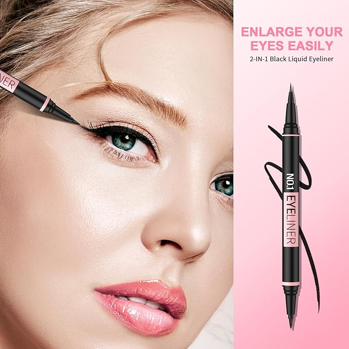 iMethod Liquid Eyeliner - Waterproof Eyeliner 2-in-1 Dual-Ended Eye Liner with Precise Brush-Tip and Thick Tip, Black Liquid Liner Pen, Matte Finish, Long Lasting, Smudge-proof, Transfer-proof-Velvo Beauty