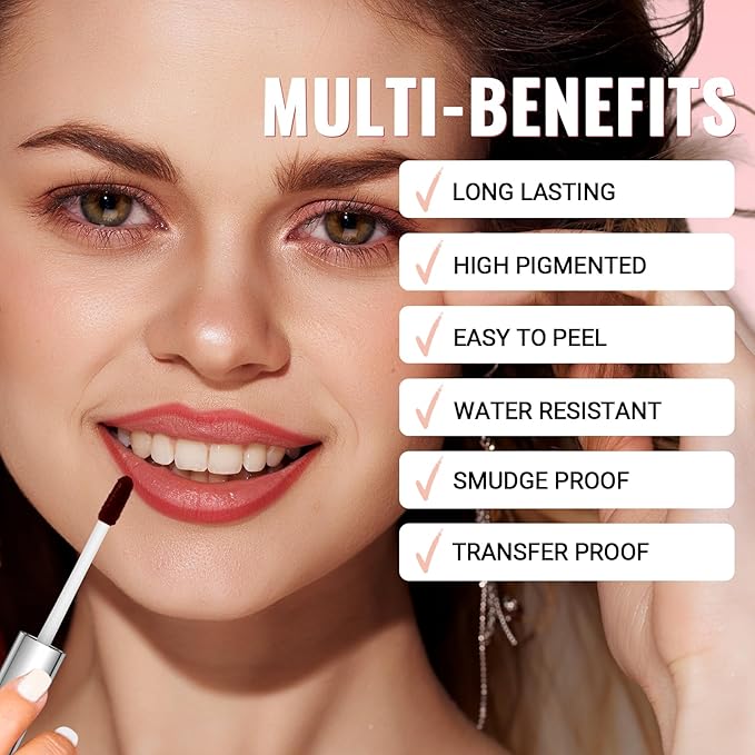 Lip Stain - Lip Liner Stain, Long Lasting Peel Off Lip Stain, Natural Peel Off Lip Liner Stain with Tweezer, Easy to Use, Waterproof, Smudge-proof, Transfer-proof, Cocoa-Velvo Beauty