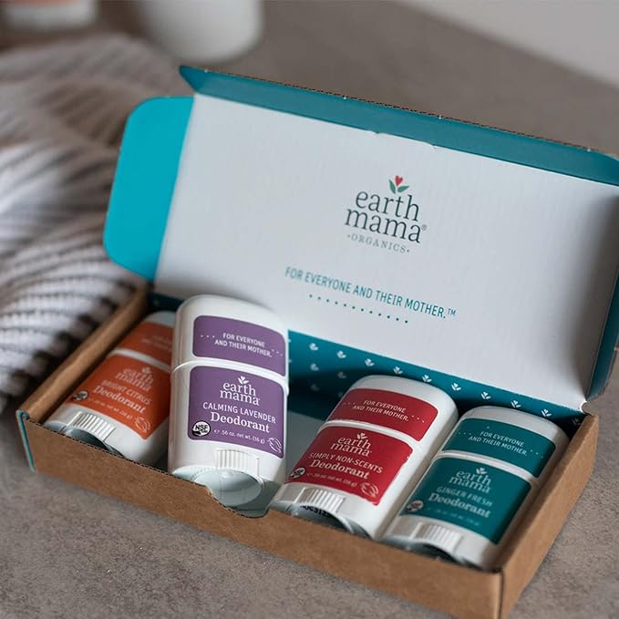 Earth Mama Mini Deodorant Travel Set | Safe for Sensitive Skin, Pregnancy and Breastfeeding, Contains Organic Calendula with No Fragrance Chemicals, No Baking Soda or Aluminum (4-Pack)-Velvo Beauty