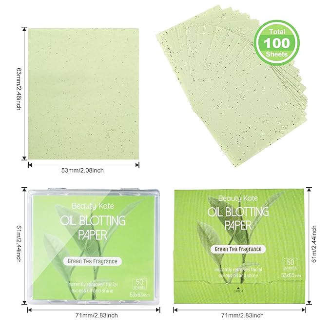 Oil Blotting Sheets for Face, Blotting Paper For Oily Skin Green Tea 100 sheets with Portable Mirror Case & Makeup Puff, Oil Absorbing Sheets For Face-Velvo Beauty